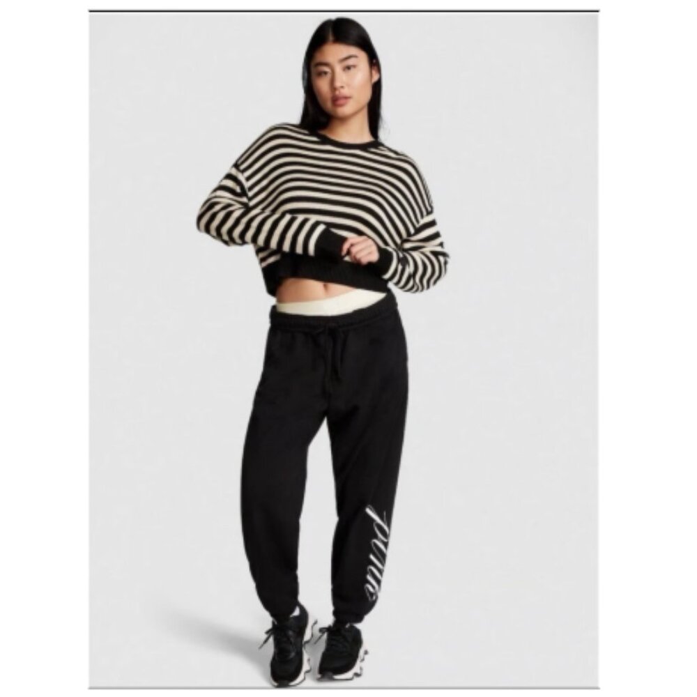 PINK Victoria's Secret Black Ivy Fleece Relaxed Fit Sweatpants Size XL NWT